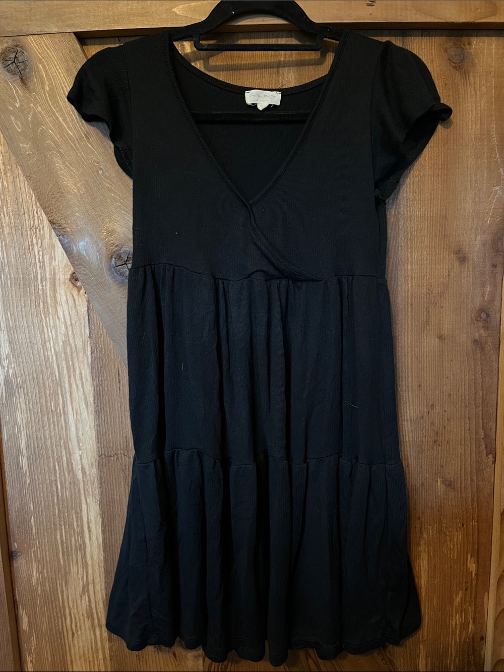 See You Monday Black Tiered V-Neck Mini Dress